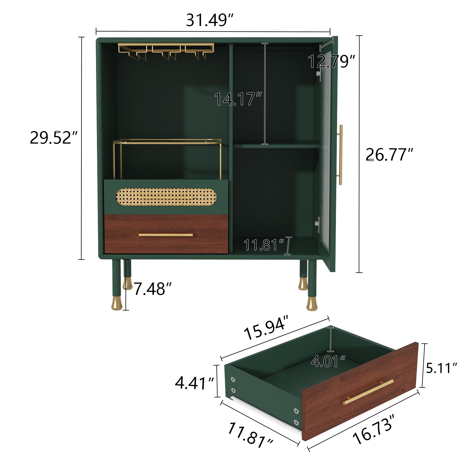 Modern Coffee Bar Cabinet with Wine Glass Rack and Drawers