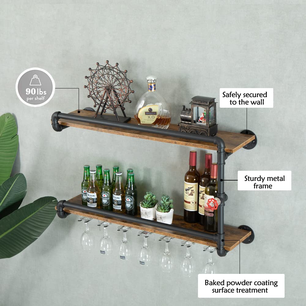 Wall-Mounted Wine Rack with Glass Holder