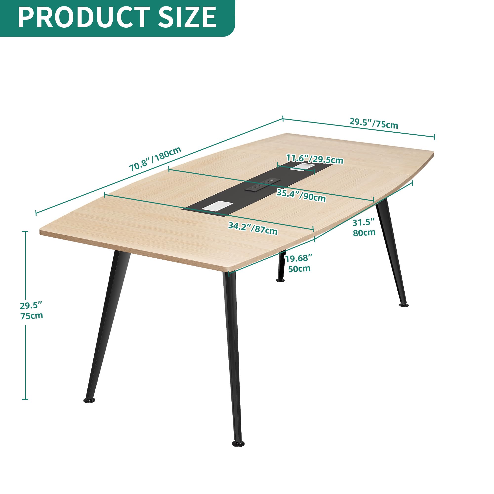Boat Shaped Conference Table with Power Outlets
