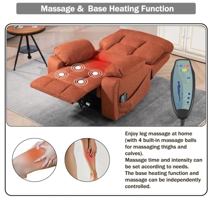 Extra Large Lay Flat Lift Recliner with Massage