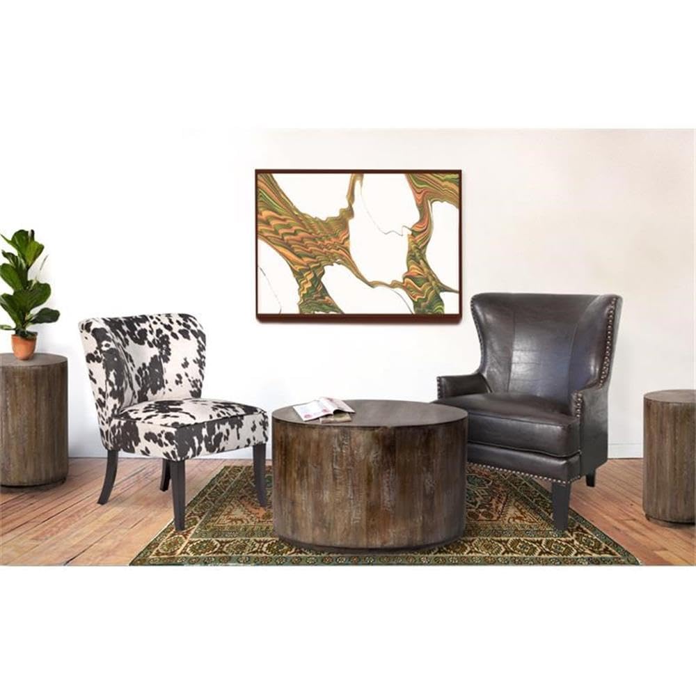 Round Mango Wood Coffee Table Gray Wash Finish 30 Inch