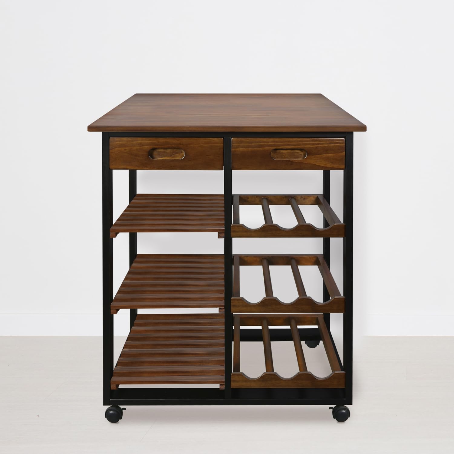 Rolling Kitchen Island Trolley with Wine Rack