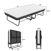 MOLKEI Folding Bed with Memory Foam Mattress, 75" x31" Rollaway Guest Bed for Adults, Space Saving Portable Cot Size Metal Frame Foldable Beds with Mattress