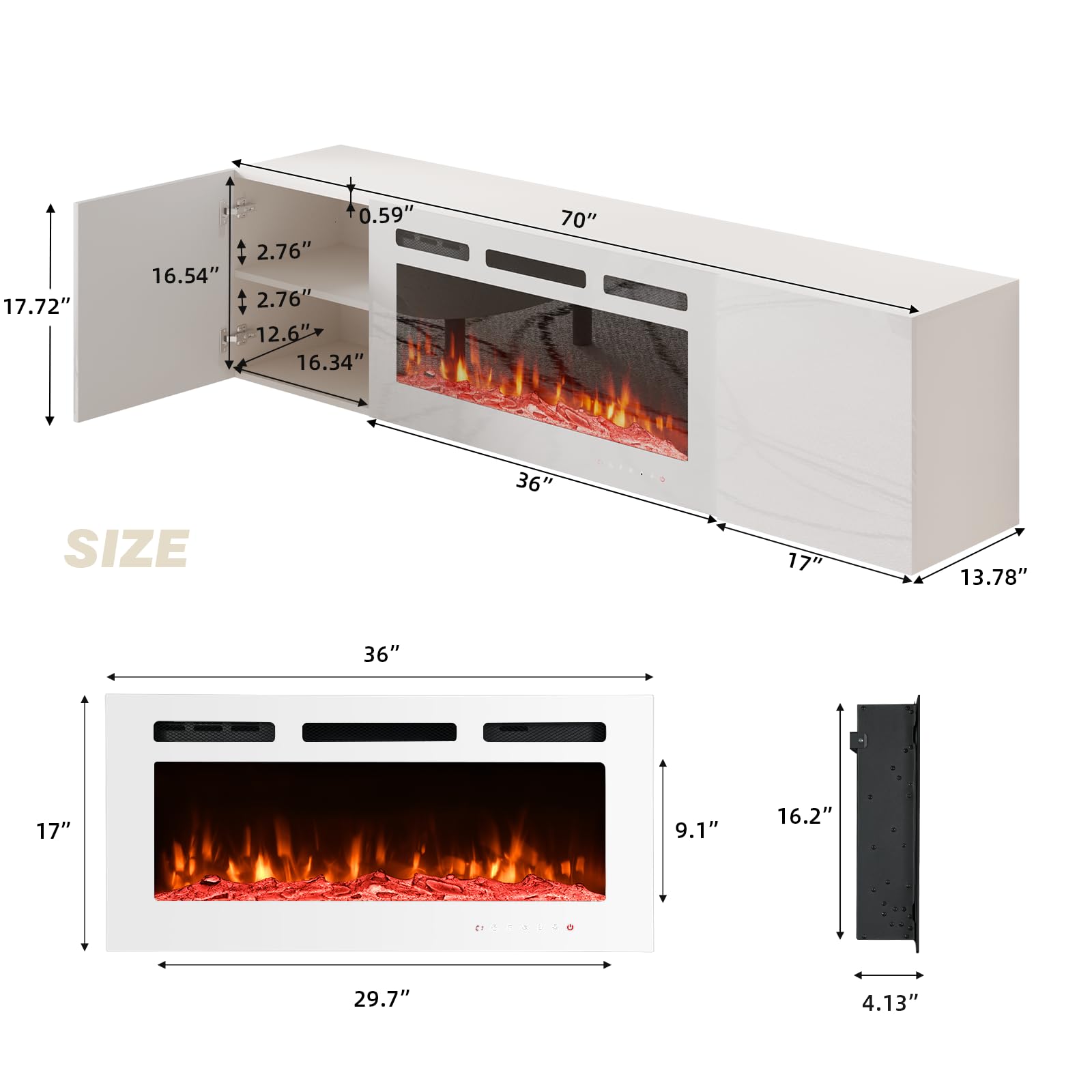 70" Floating TV Stand with Electric Fireplace