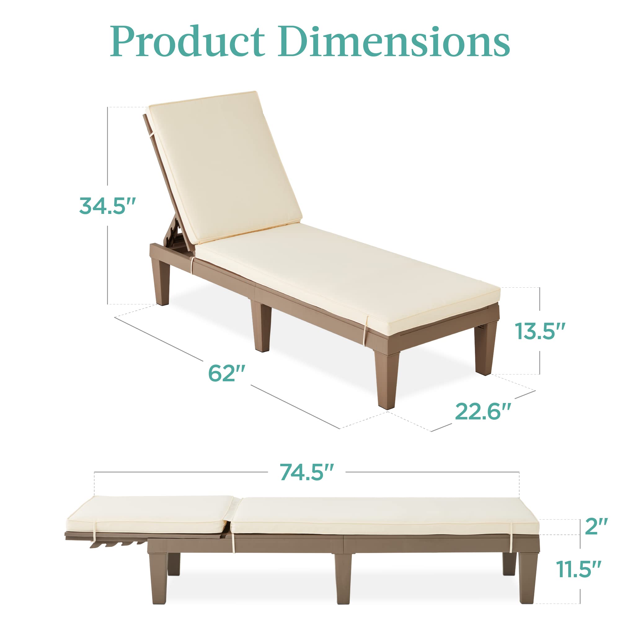 Outdoor Lounge Chair with Adjustable Backrest and Cushion