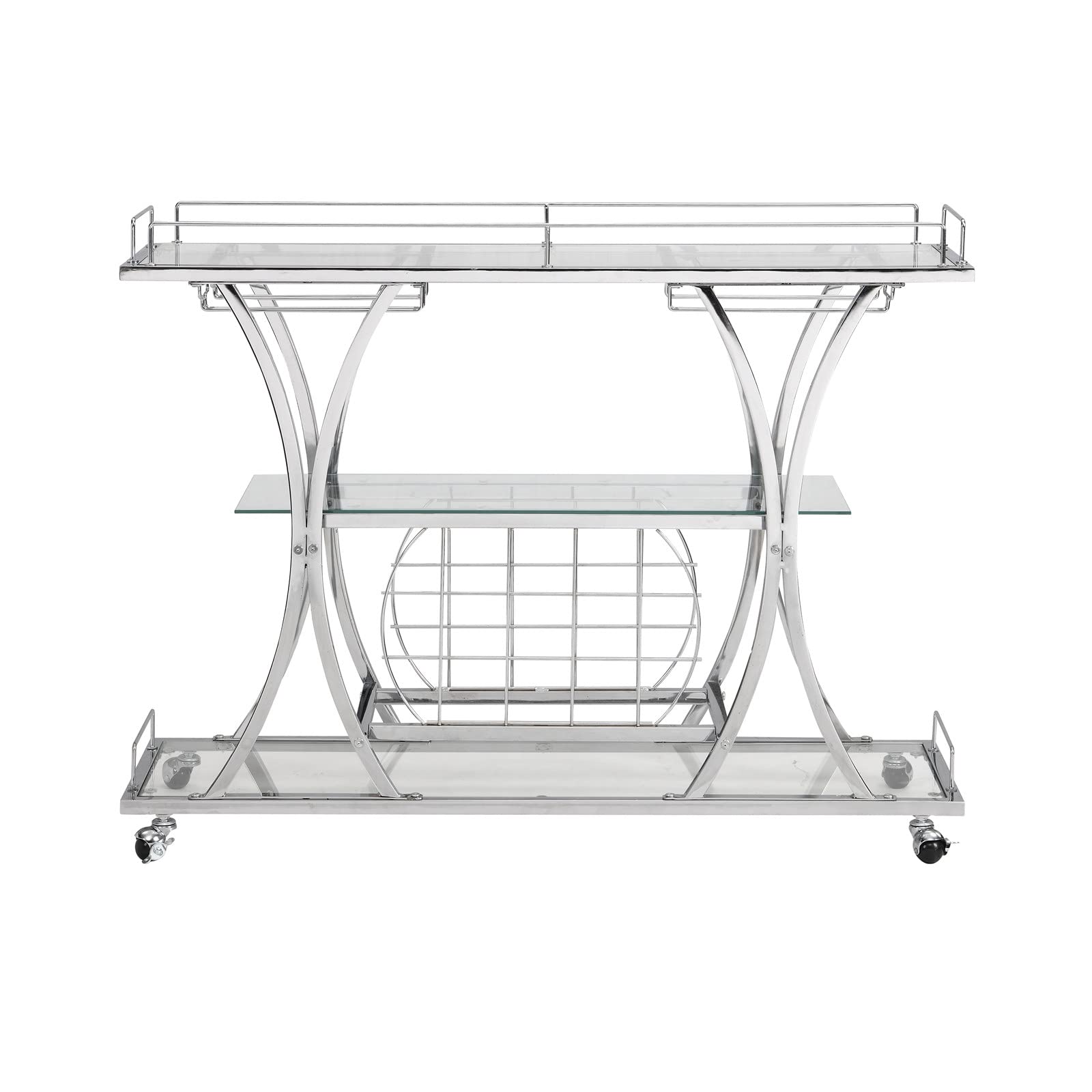 3-Tier Silver Bar Cart with Glass Holders and Wine Rack