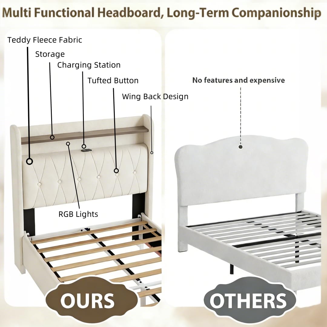 Twin Upholstered Platform Bed with LED Lights