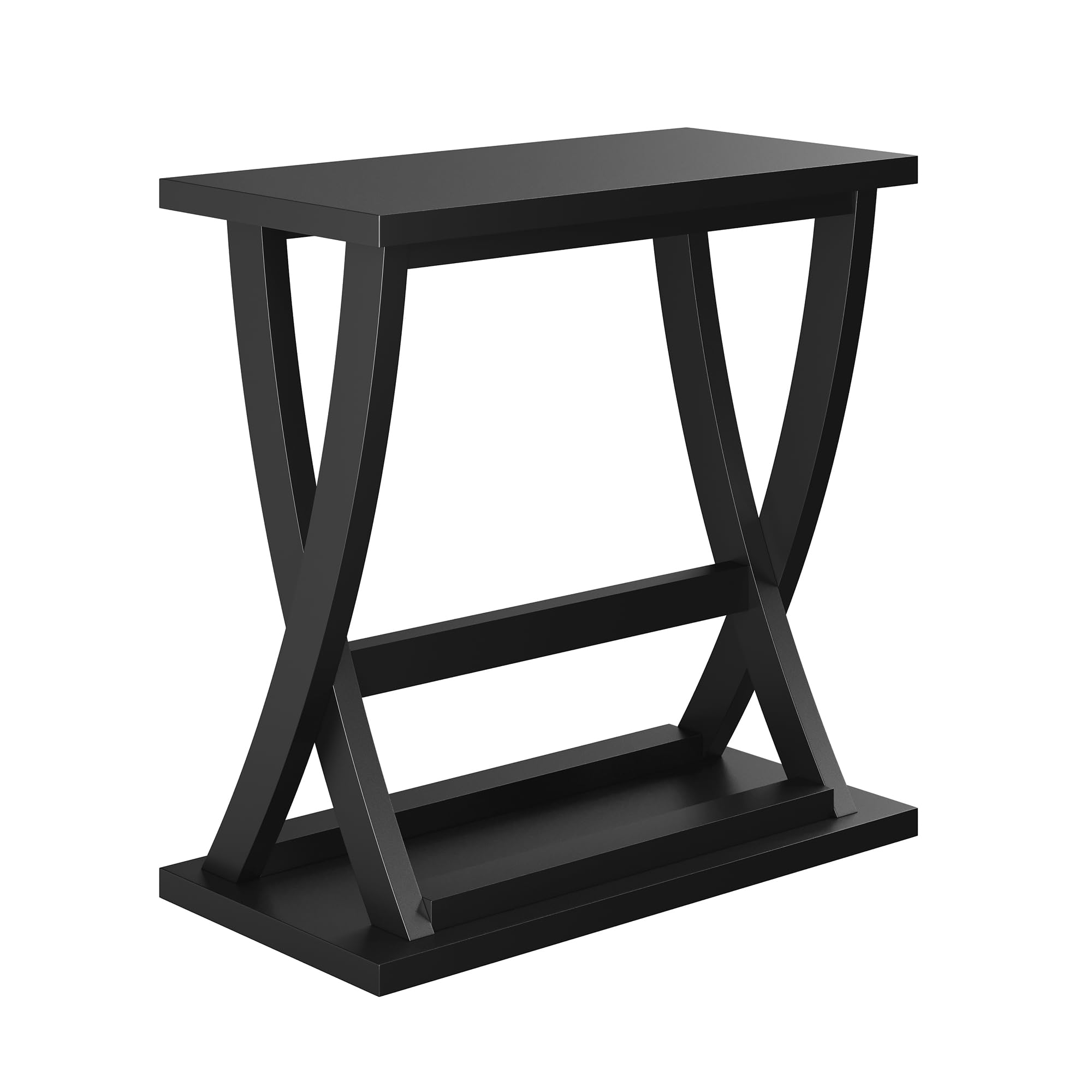 ChooChoo Black End Tables Set of 2, Narrow Side Table with Storage Shelf, Modern X-Design Slim Bedside Tables for Living Room, Bedroom, Small Spaces