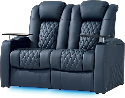 Home Theater Seating Row of 4 - Top Grain Leather Power Recliner