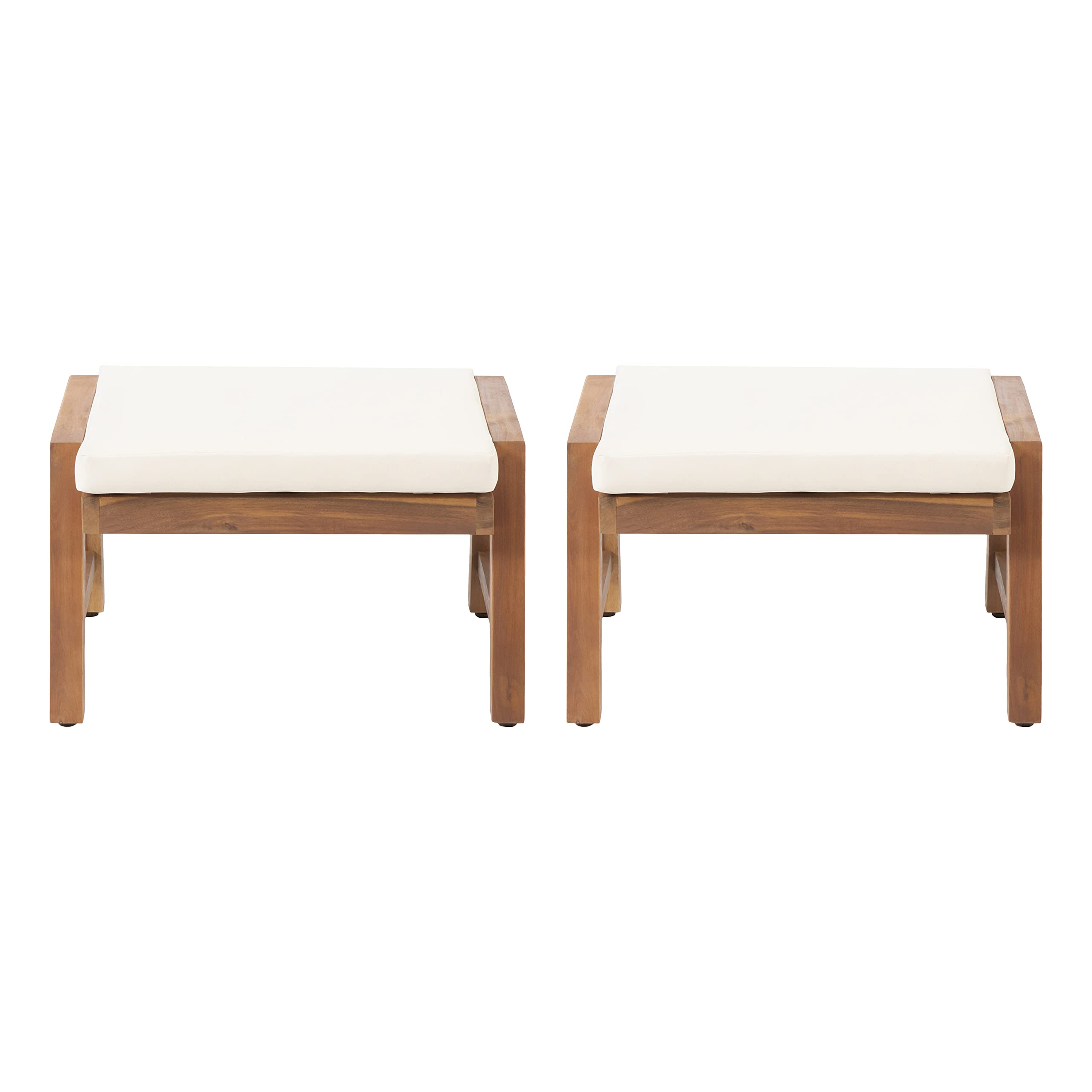 Outdoor Ottomans with Cushion Set of 2 Acacia Wood