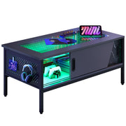 42 Inch LED Coffee Table with Storage and Glass Top