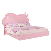 Queen Pink Upholstered Platform Bed with LED Lights