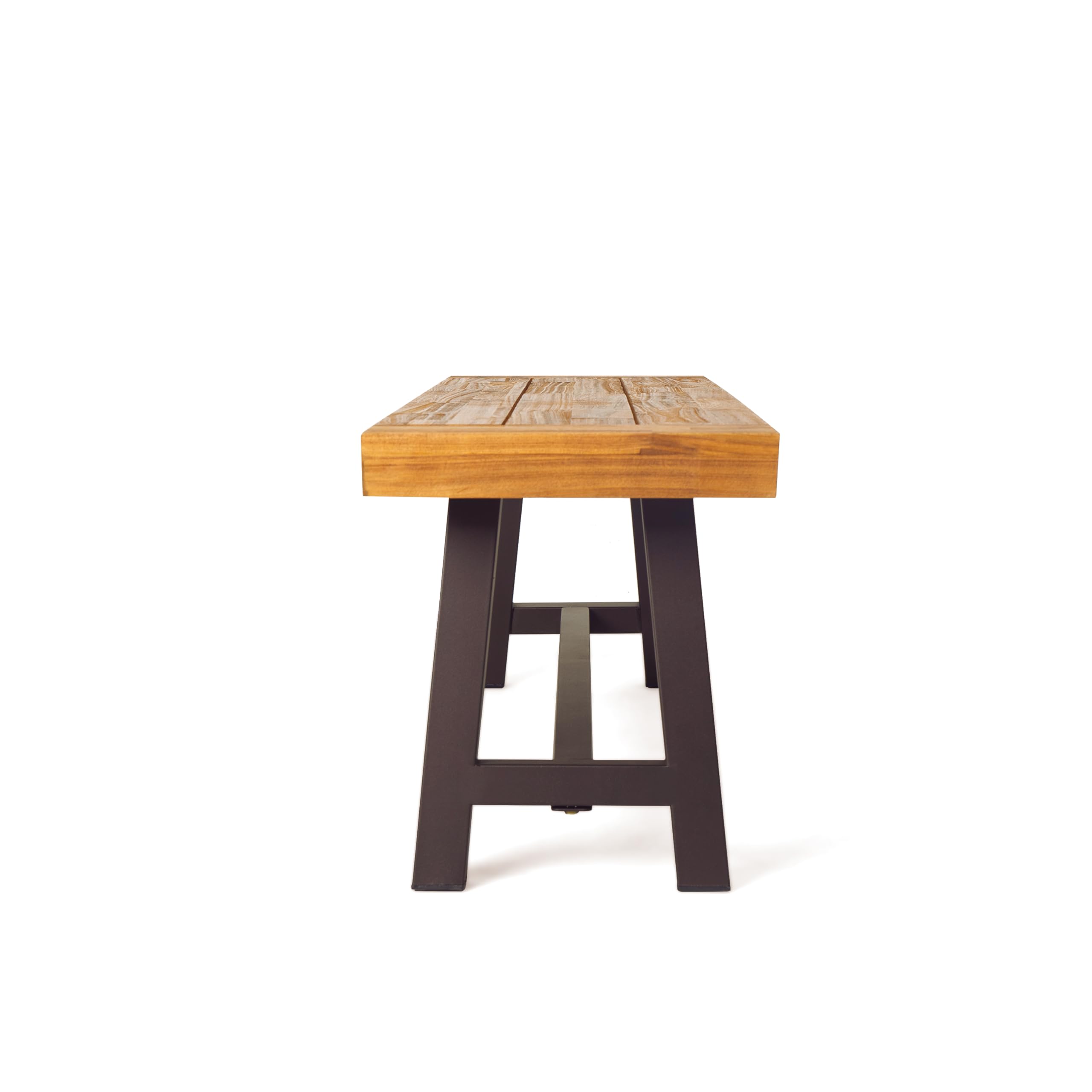 Outdoor Acacia Wood Bench with Rustic Metal Frame