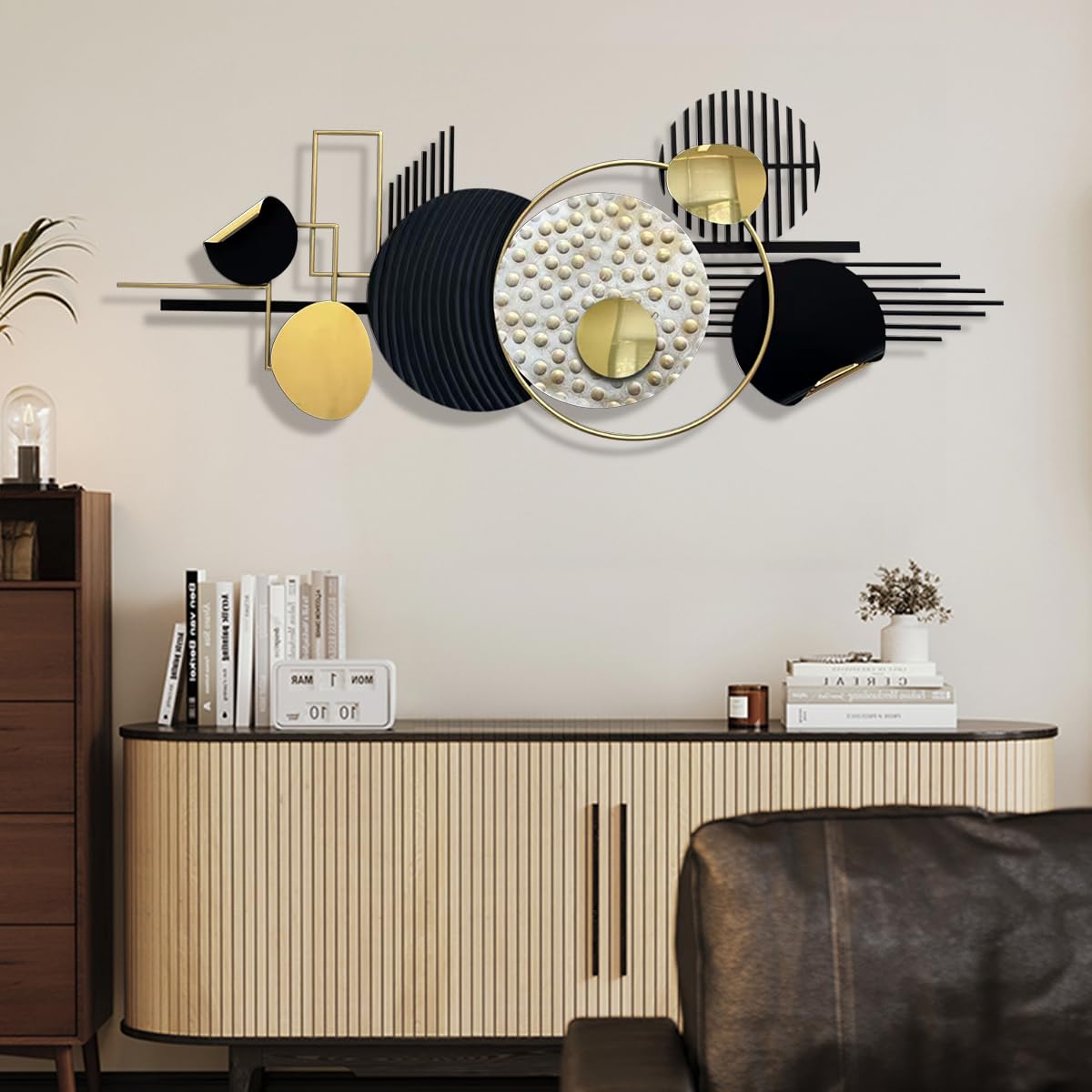 Metal Wall Art Abstract Geometric Sculpture Black and Gold