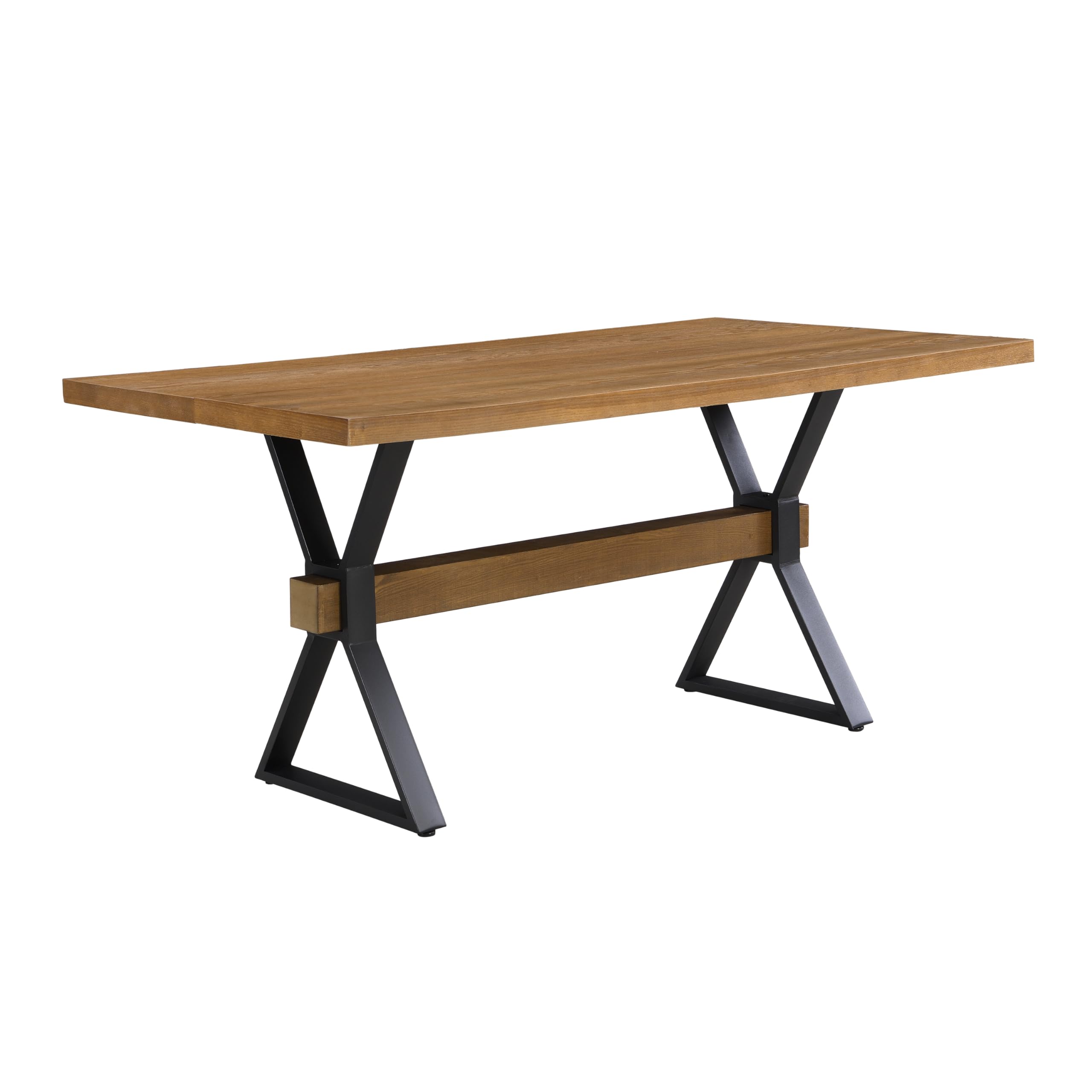 63 Inch Farmhouse Dining Table with X-Shaped Metal Legs