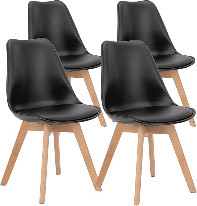 Mid-Century Modern Dining Chairs Set of 4 with PU Leather Cushion