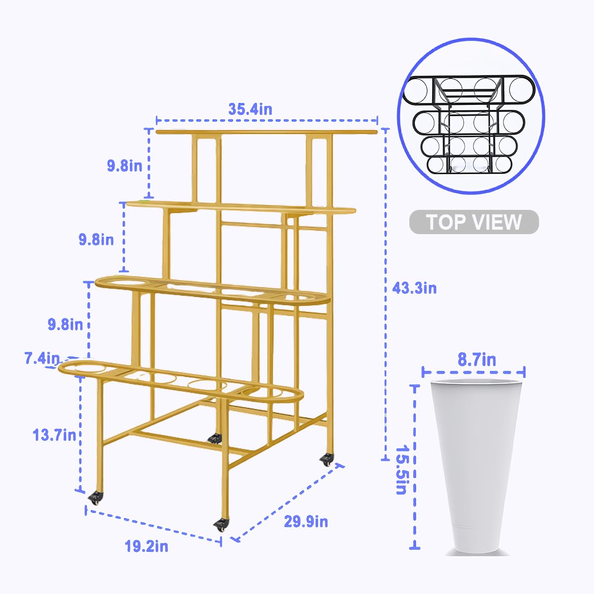 4-Tier Metal Flower Display Stand with 16 Buckets