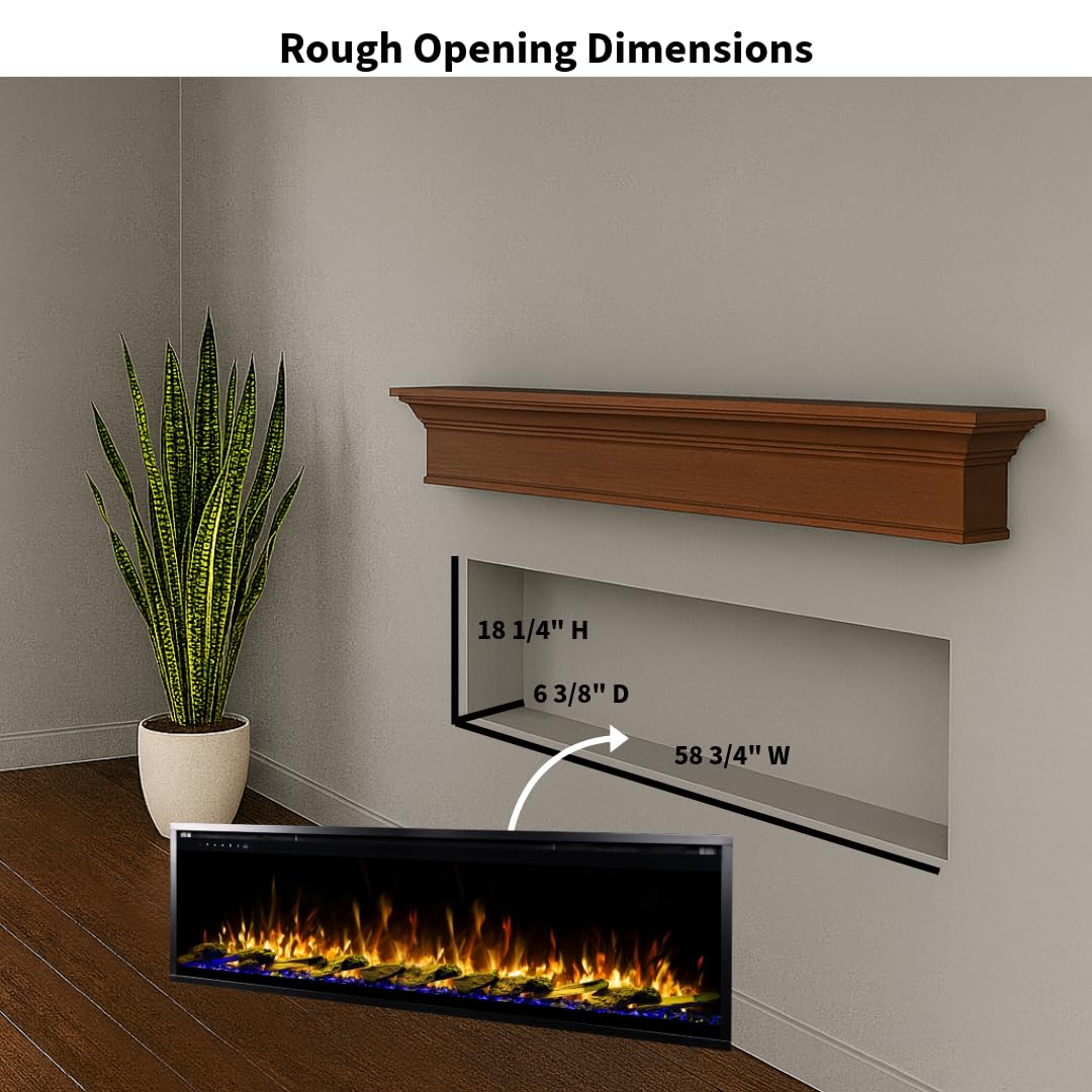 60" Smart Electric Fireplace Wall Mount Recessed
