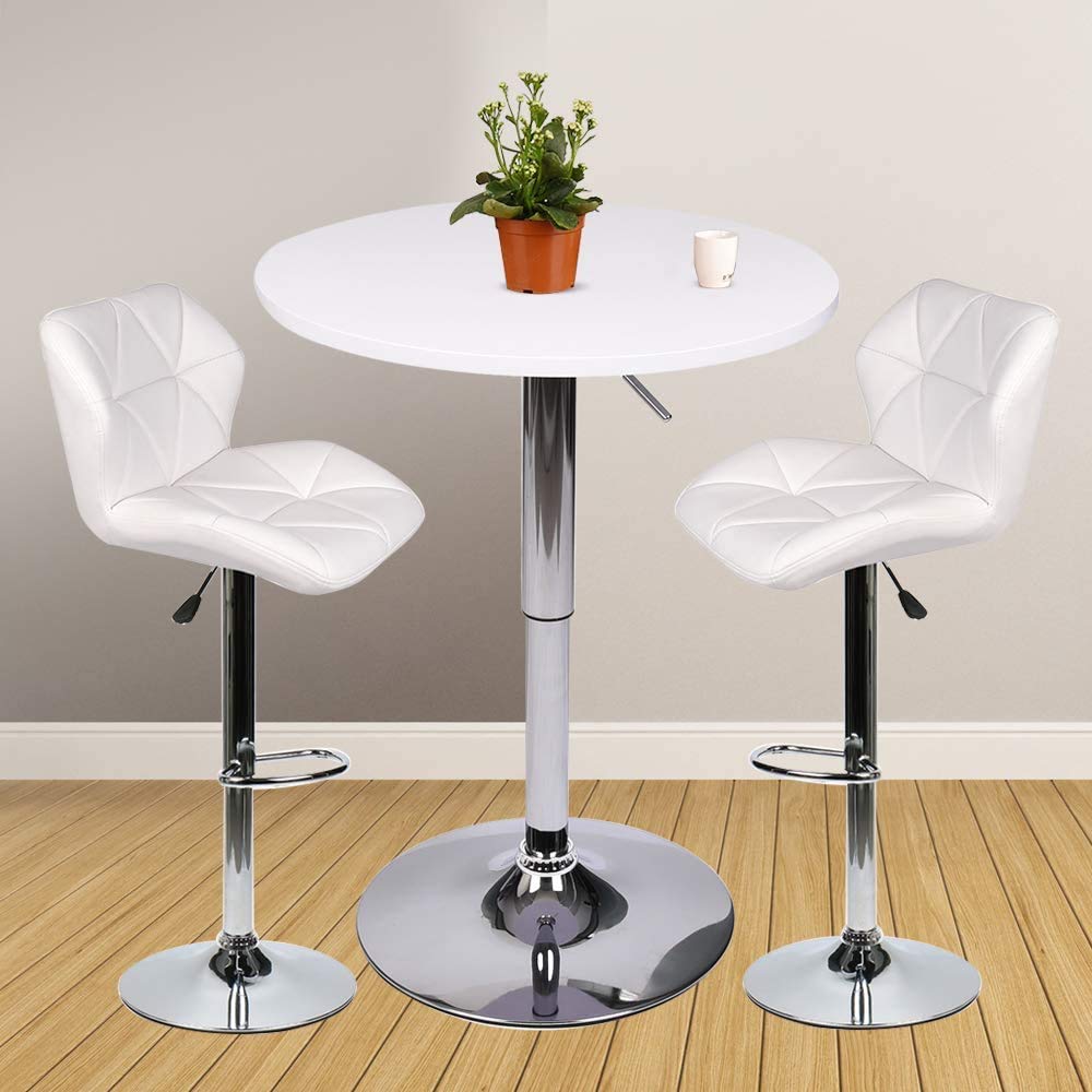 3-Piece Bar Table and Chairs Set - Height Adjustable Round Pub Table with Swivel Barstools