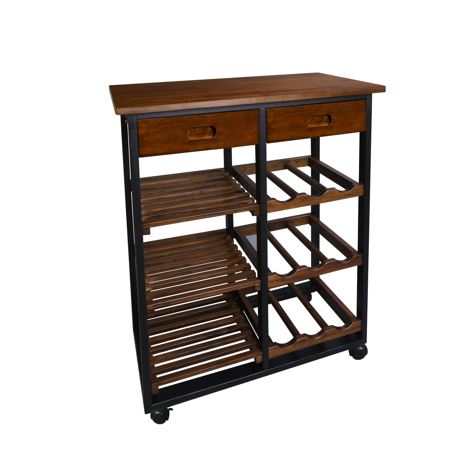 Rolling Kitchen Island Trolley with Wine Rack