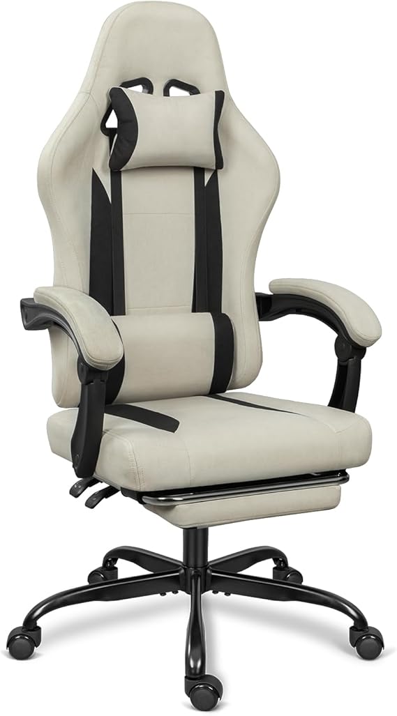 Breathable Fabric Gaming Chair with Footrest