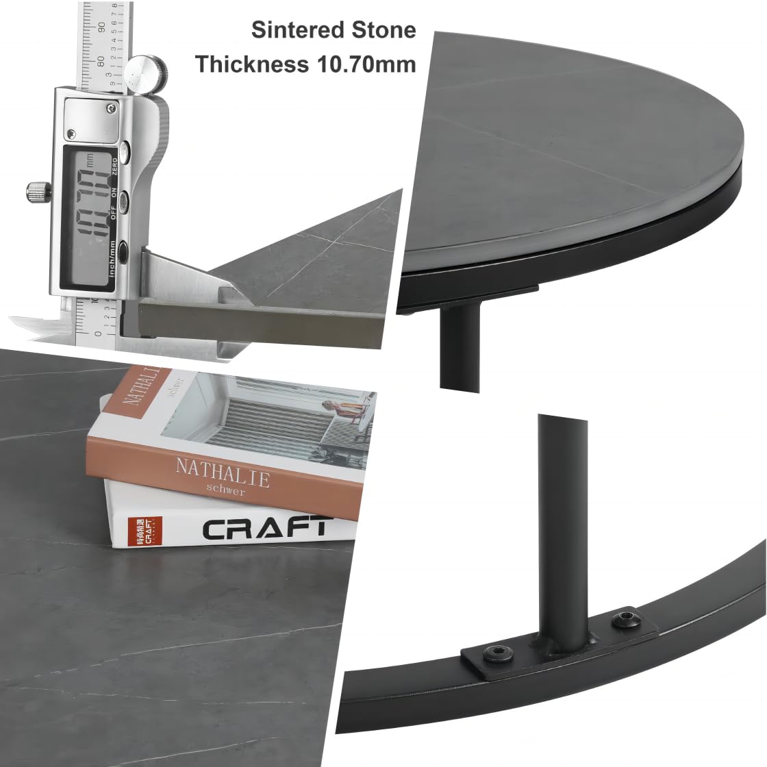 Wisfor Round Nesting Coffee Table: Set of 2 Sintered Stone Stacking Side Table with Black Metal Frame for Living Room, 31.5x17.7 (23.6x15.7)