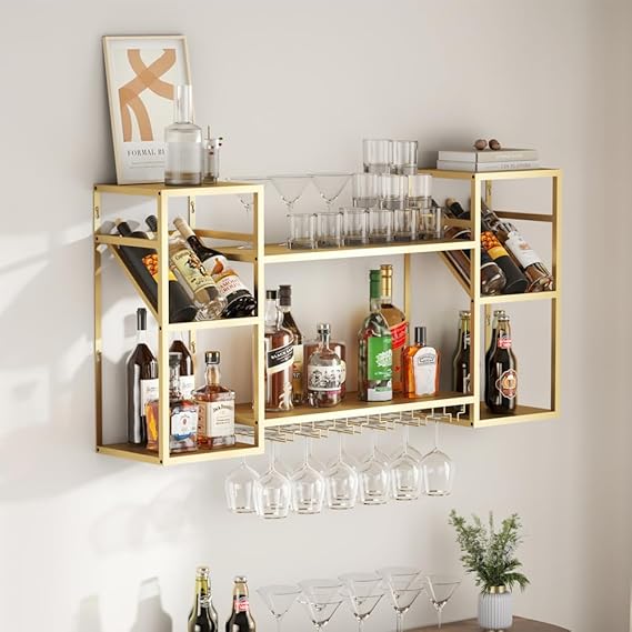 2-Tier Wall Mounted Wine Rack with Glass Holder