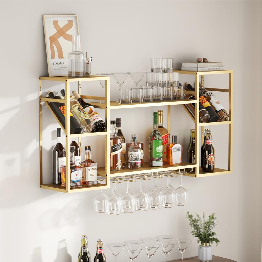 2-Tier Wall Mounted Wine Rack with Glass Holder