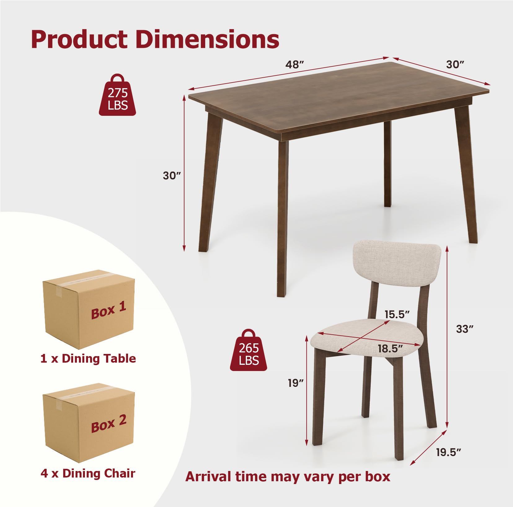 5-Piece Dining Table Set for 4 with Padded Chairs