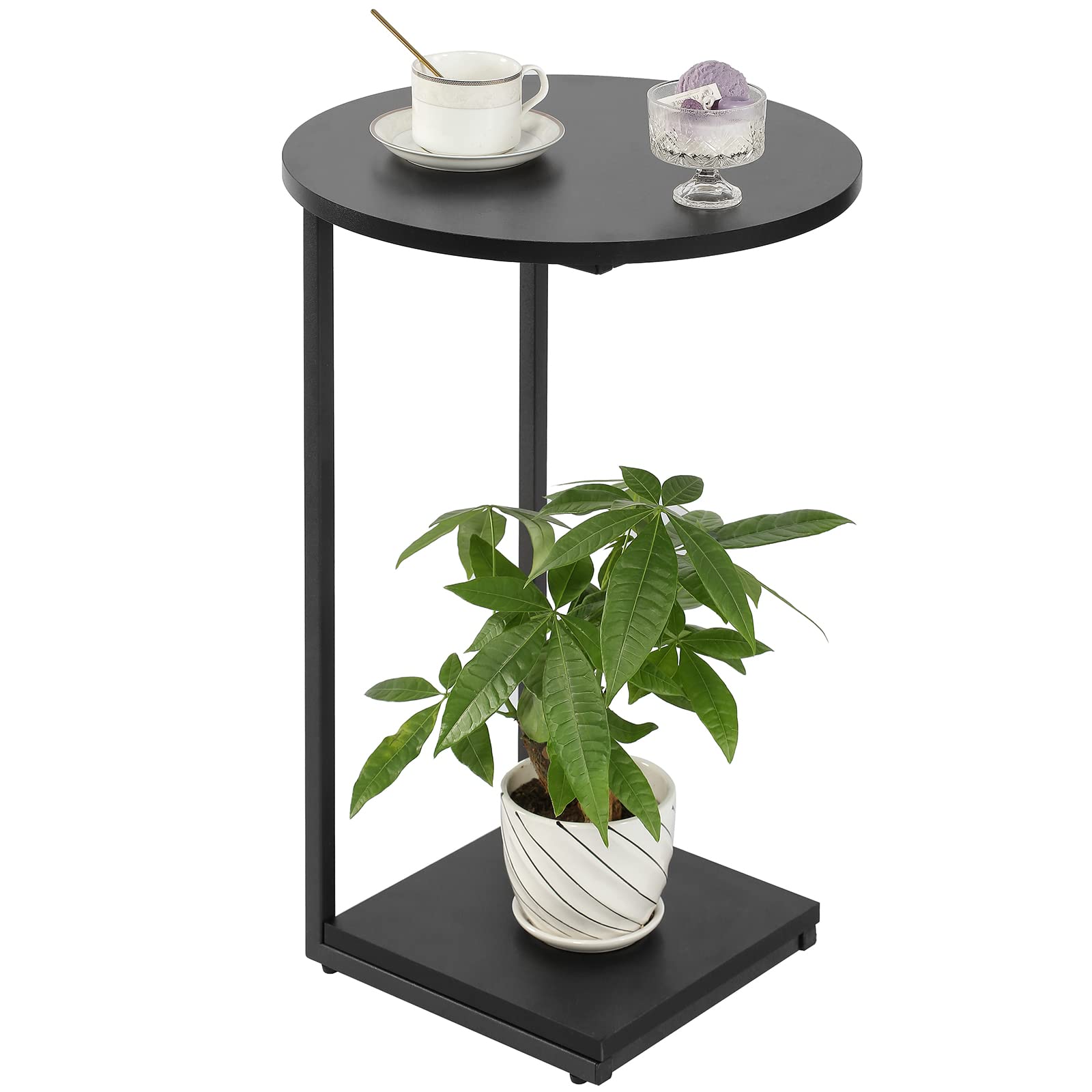 C Shaped End Table Round Snack Side Table