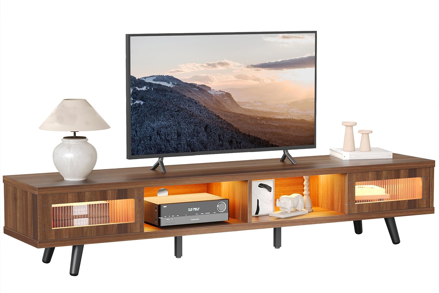 Mid Century Modern TV Stand with LED Lights and Storage