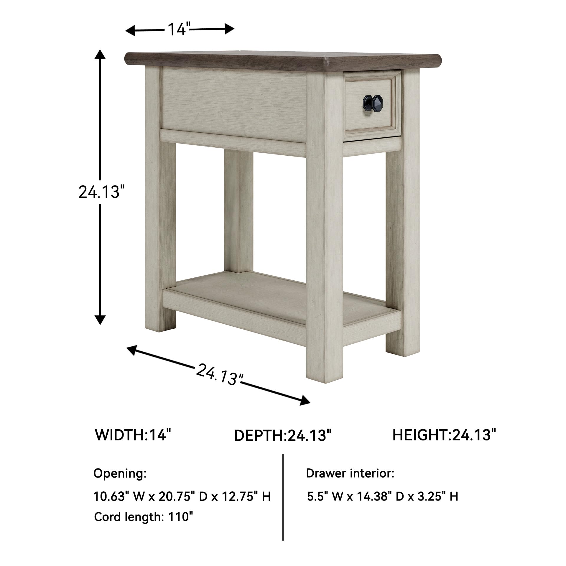 Chair Side End Table with USB Charging Ports