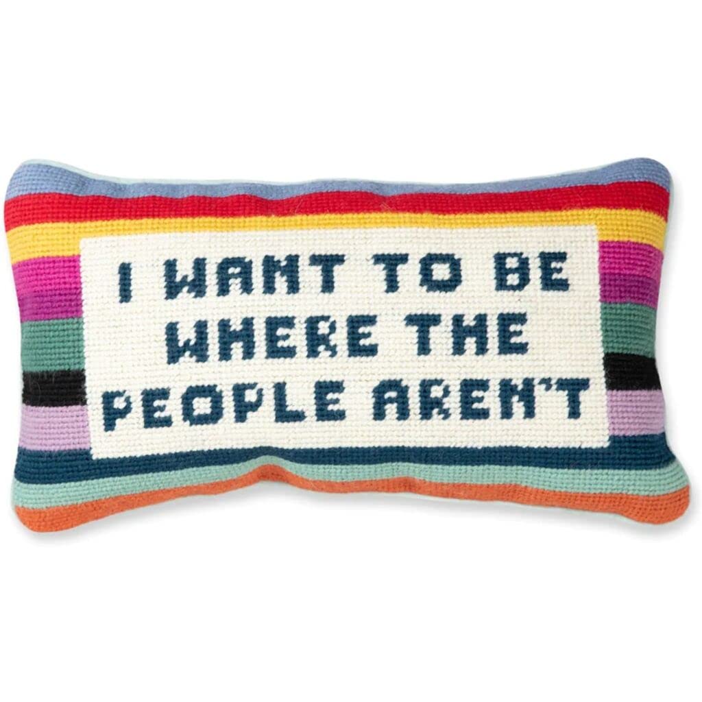 Needlepoint Decorative Throw Pillow - Where The People Aren't