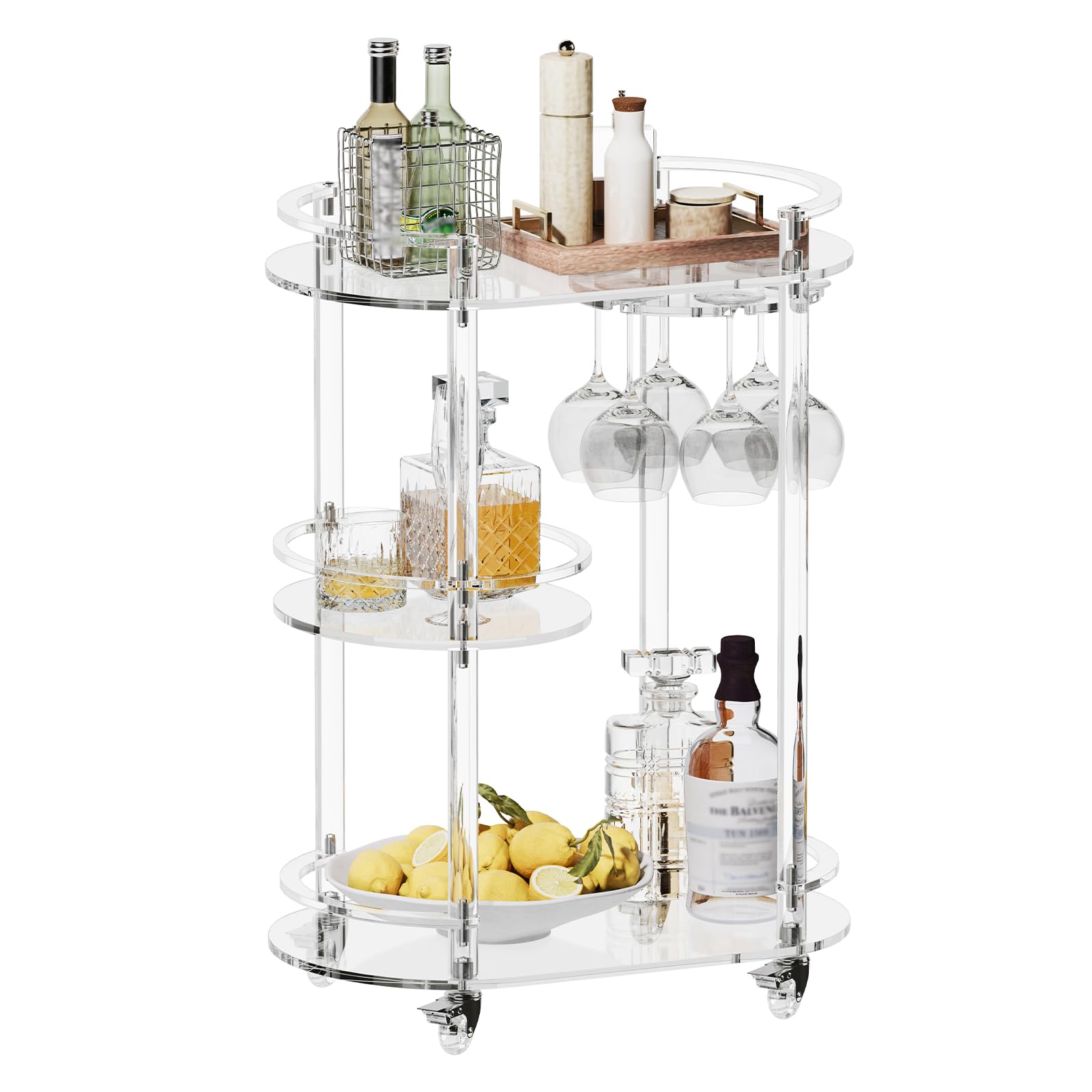 Acrylic Bar Cart with 4 Lockable Wheels