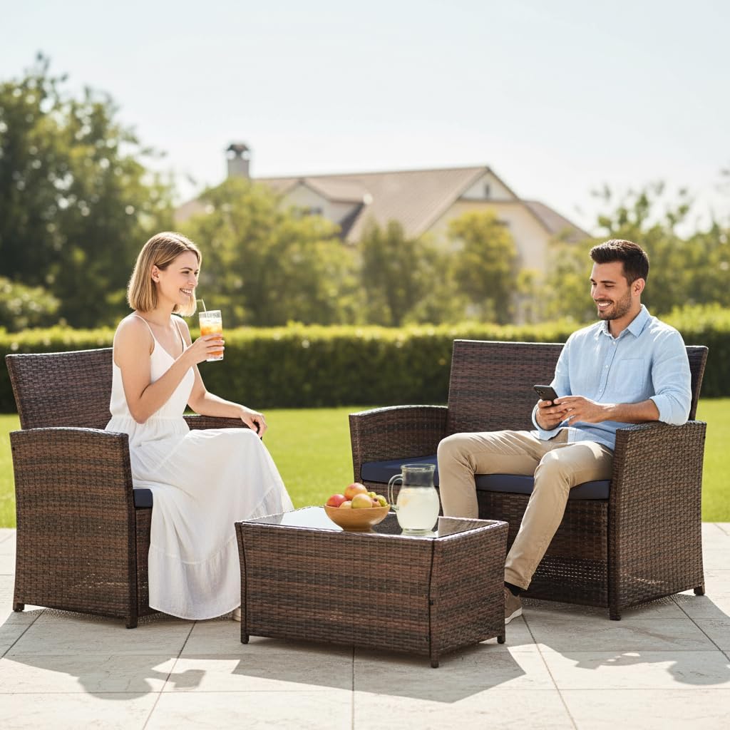 4 Piece Outdoor Patio Furniture Set with Table and Loveseat