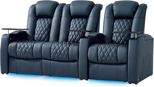Home Theater Seating Row of 4 - Top Grain Leather Power Recliner
