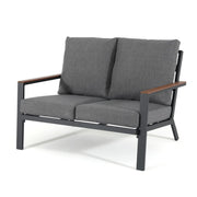 Aluminum Patio Loveseat with Eucalyptus Wood Armrests