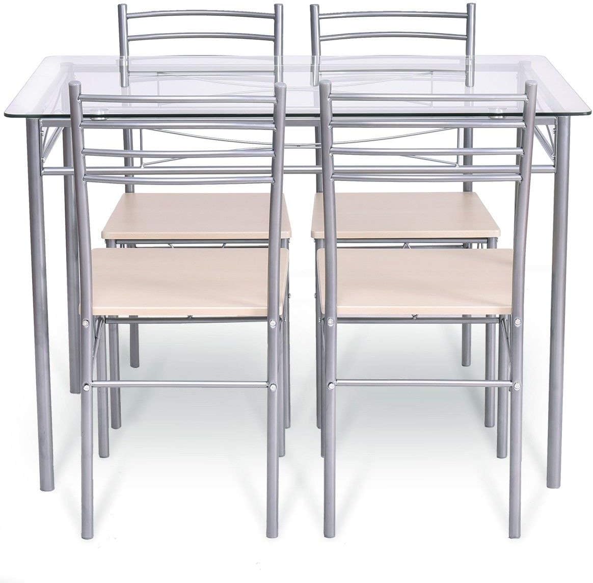 5-Piece Glass Top Dining Set with 4 Chairs