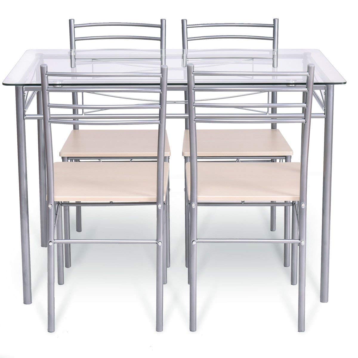 5-Piece Glass Top Dining Set with 4 Chairs