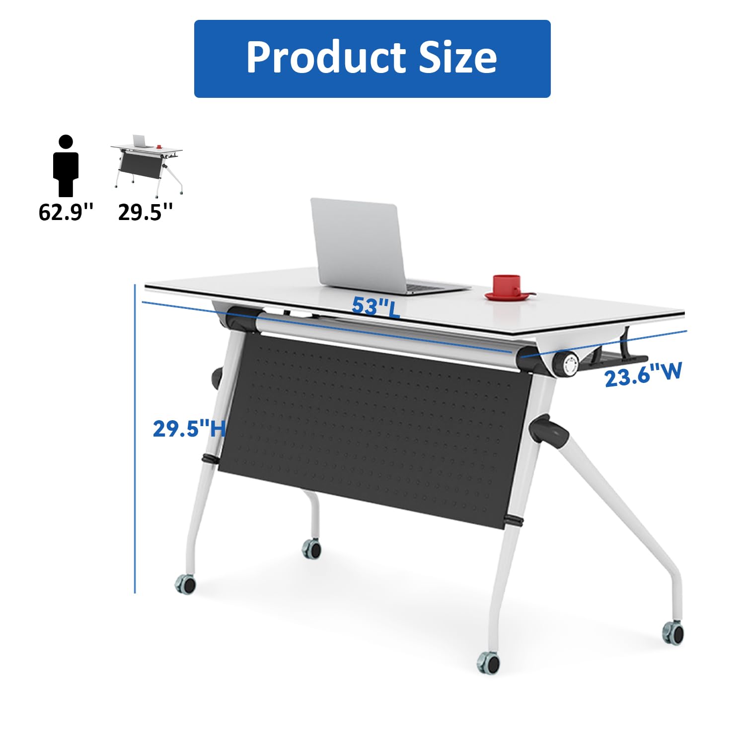 Folding Conference Table with Lockable Wheels