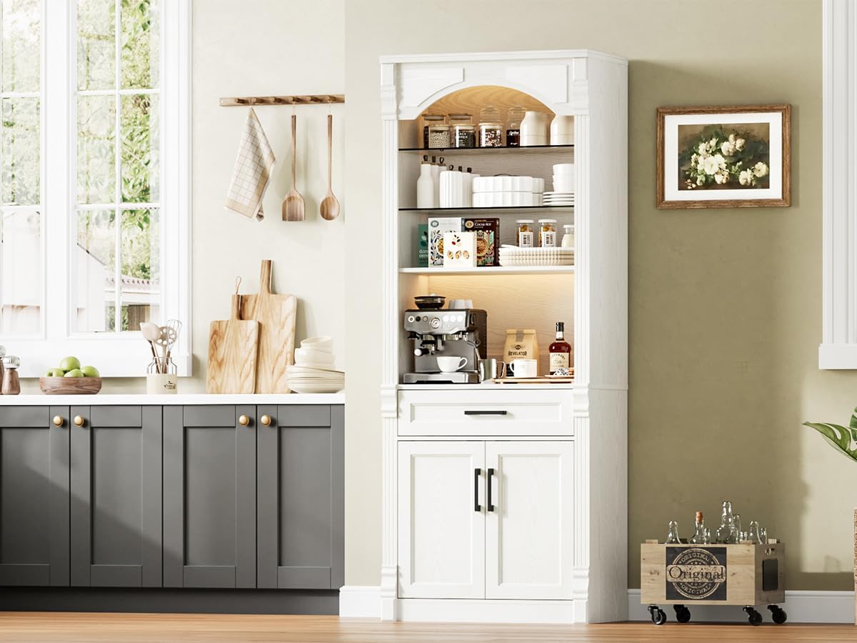 Tall Kitchen Pantry Storage Cabinet with Lights