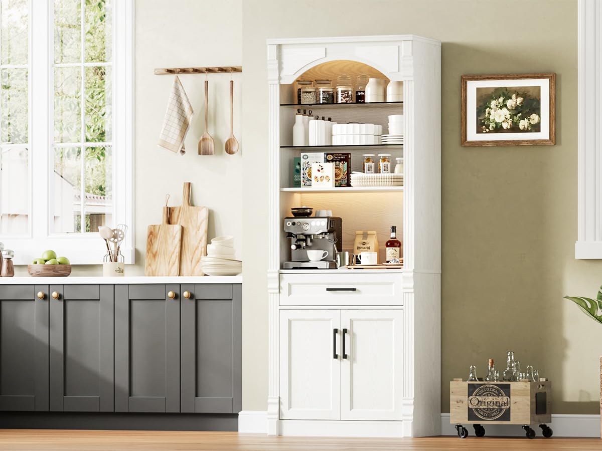 Tall Kitchen Pantry Storage Cabinet with Lights