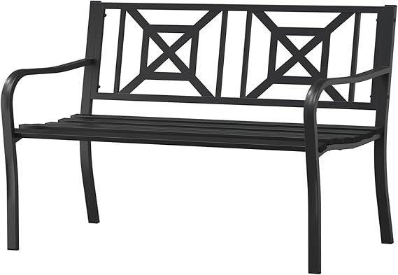50" Outdoor Metal Bench - Weatherproof Cast Iron Garden Patio Seating