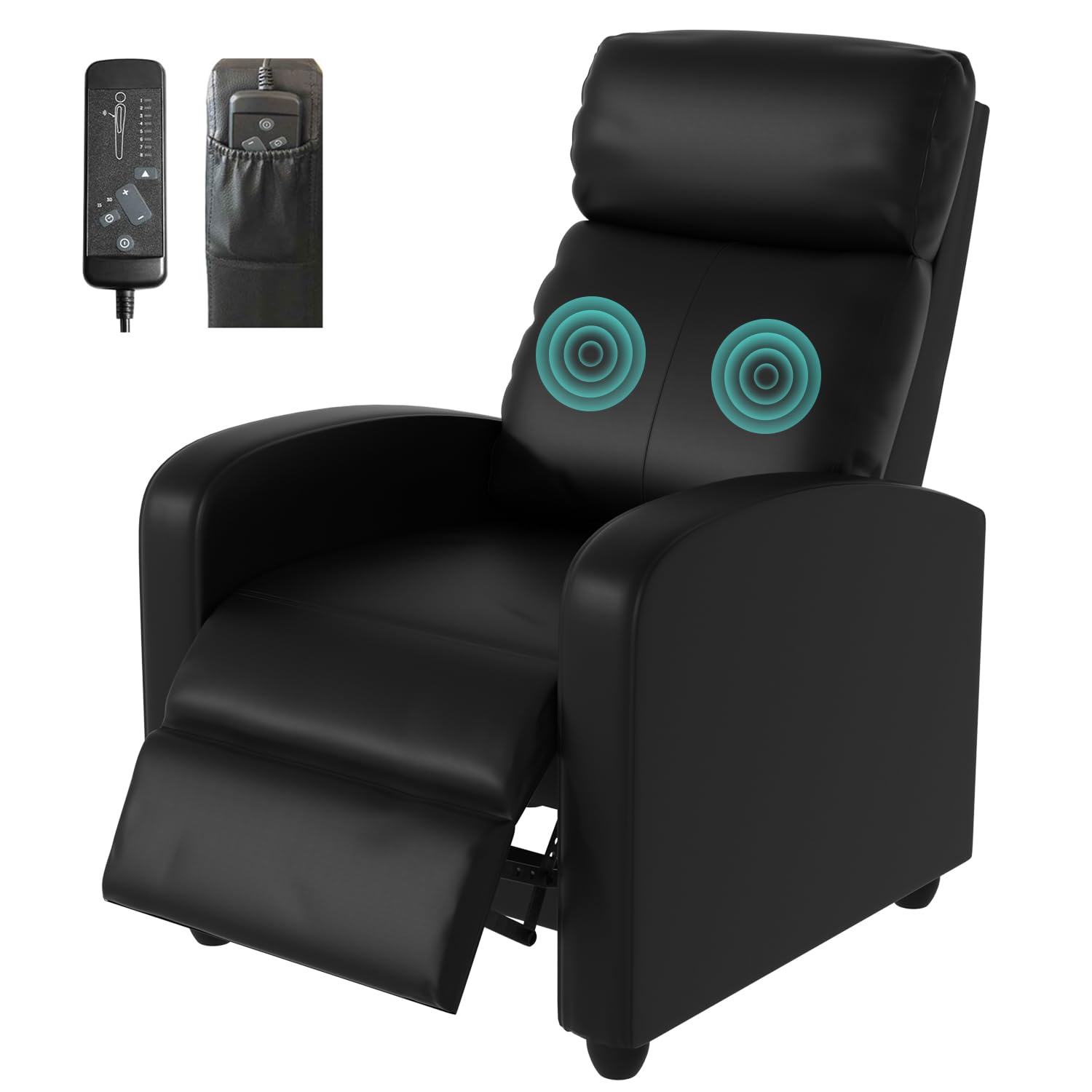 Massage Recliner Chair, Single Sofa Chair with Remote Control, Chair Recliner, Lazy Recliner Chair, Living Room Recliners with Pu Leather Padded Seat Backrest, Recliner Chairs for Adults, Black