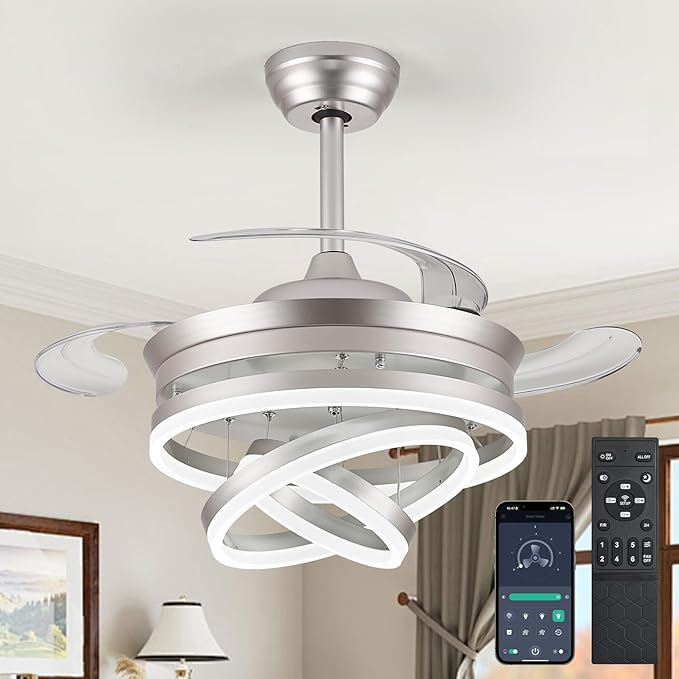 42" Retractable Ceiling Fan with LED Light and Remote Control