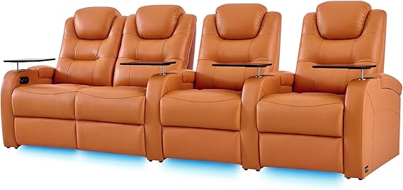 Top Grain Nappa Leather Power Recliner Home Theater Seating - Row of 5