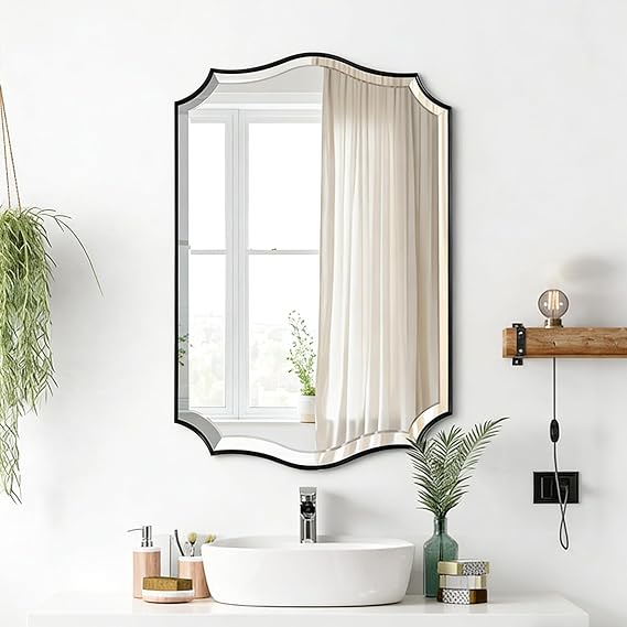 Wavy Bathroom Mirror 36x24 Inch Black Metal Frame