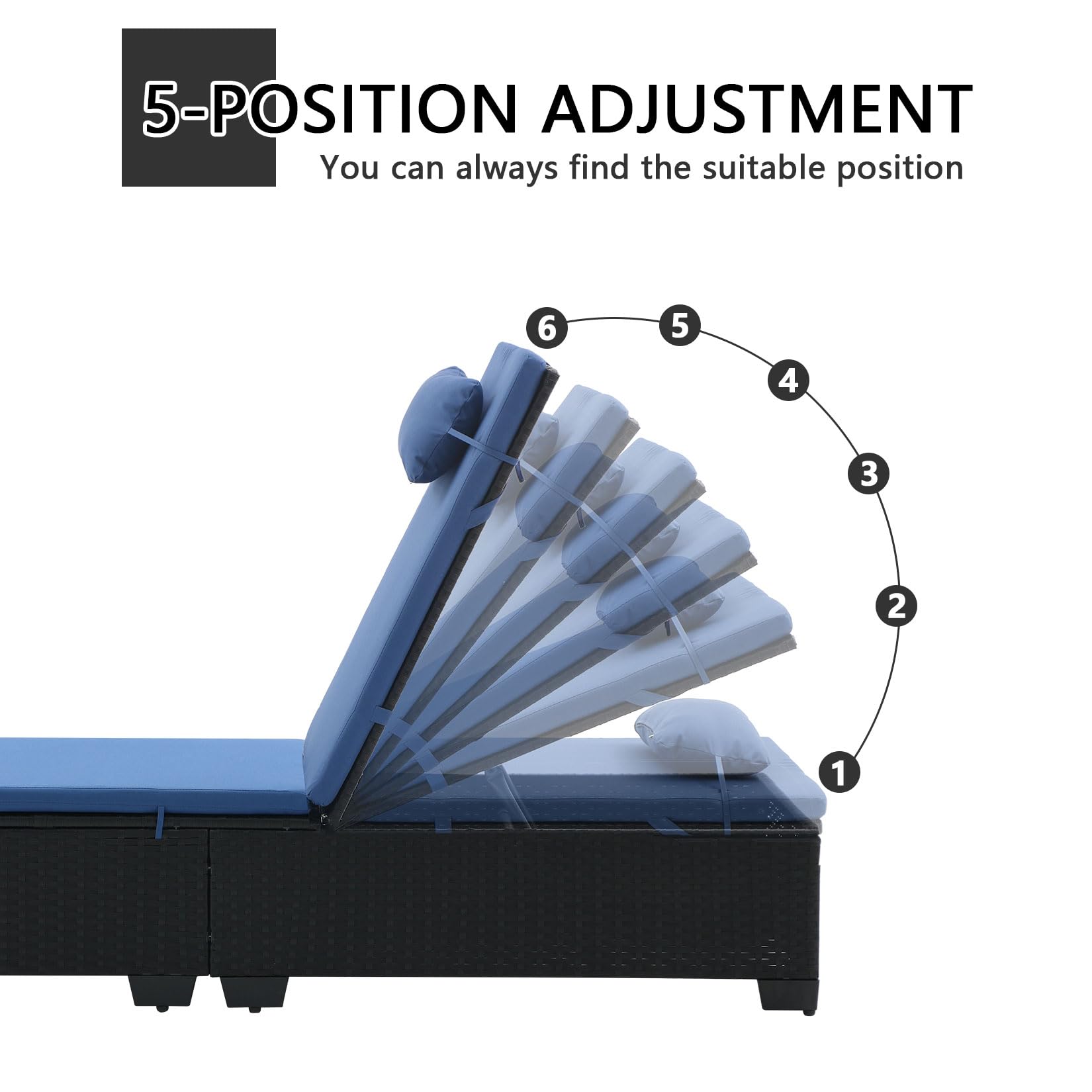 Outdoor Patio Wicker Chaise Lounge Set of 3 with Adjustable Backrest and Table