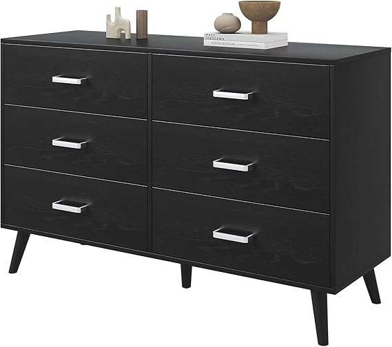 6 Drawer Wood Dresser with Metal Handles