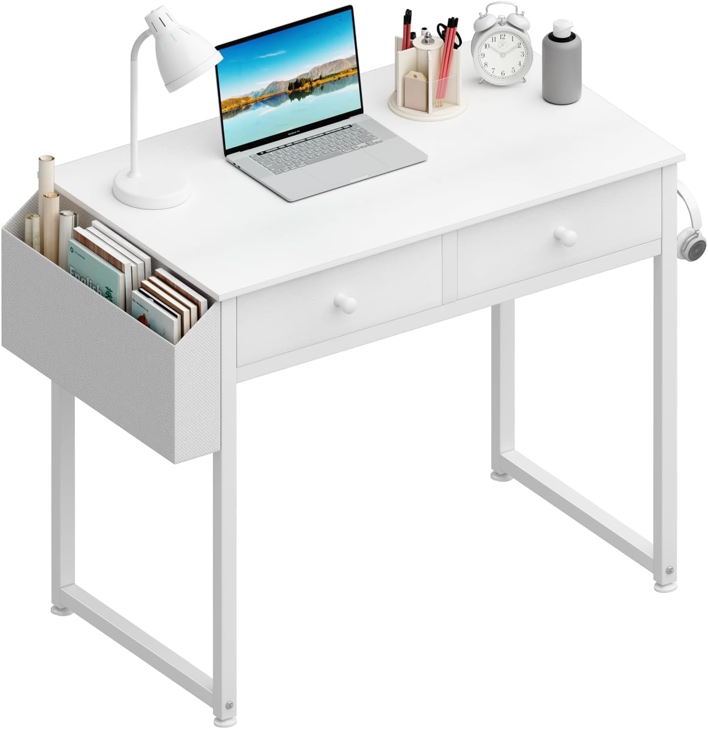 Small White Kids Desk with Drawers